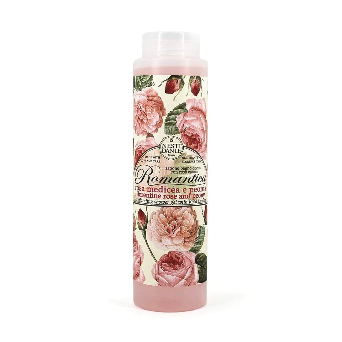 Nesti Dante Romantica Rose & Peony Shower Gel 300ml vegan natural Italian shower gel with floral fragrance, gentle cleanser for soft, smooth skin
