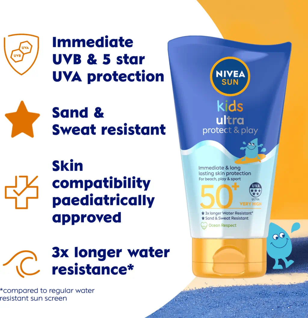 Nivea Sun Kids Ultra Protect and Play SPF50+ 
 sunscreen lotion benefits 