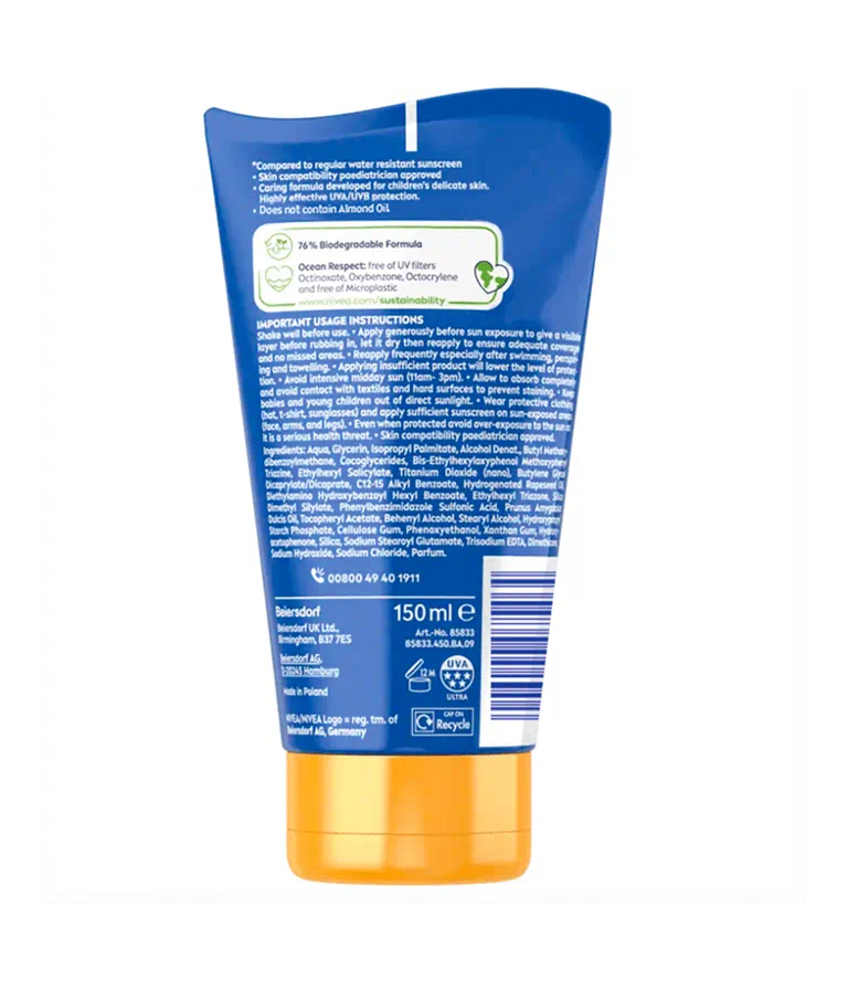 Nivea Sun Kids Ultra Protect and Play SPF50+ 150ml Suncream lotion ingredients 