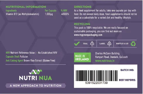 Vitamin B12 1000µg for energy and nervous system support
