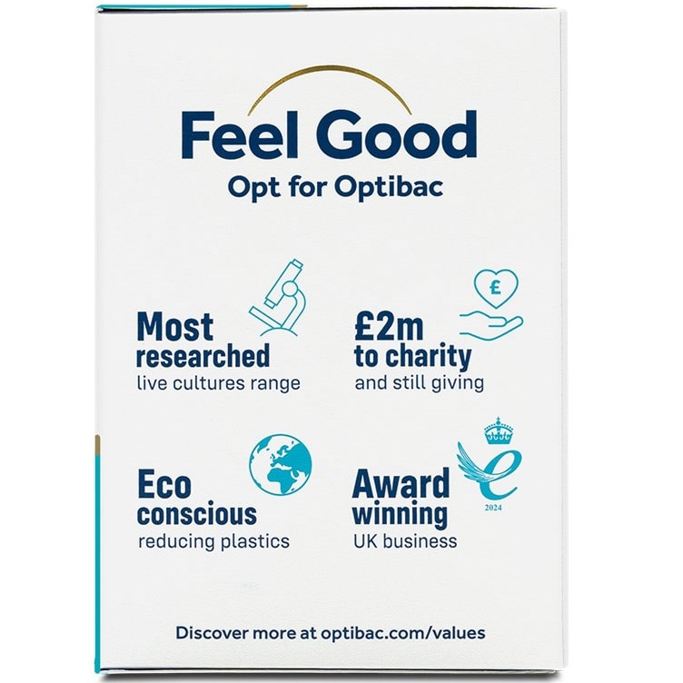 Optibac Boulardii feel good range – most researched UK probiotics with eco packaging.