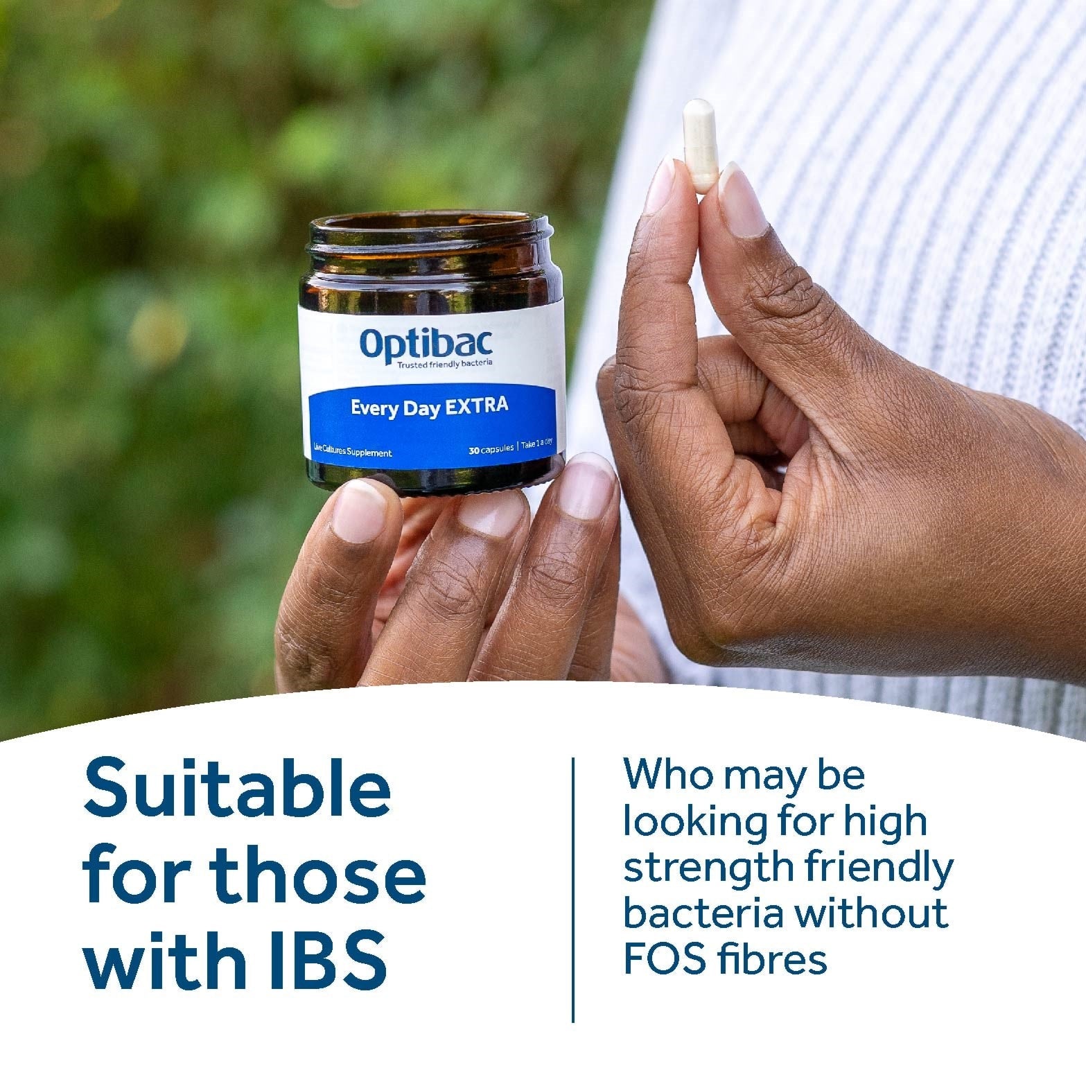Optibac Every Day EXTRA probiotic supplement suitable for people with IBS.