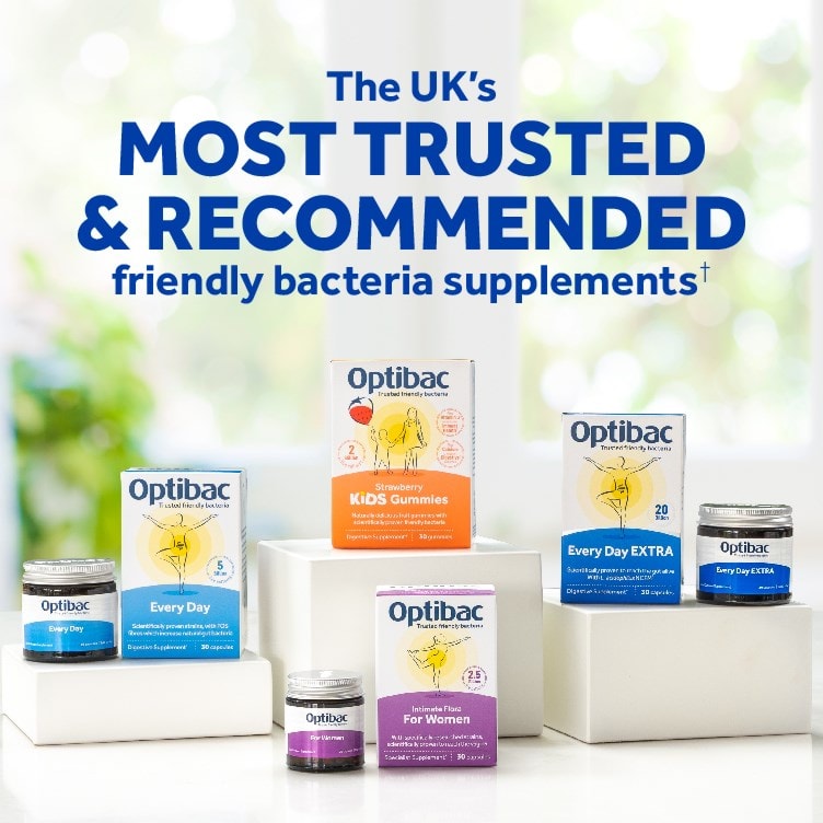 Optibac probiotics supplement range including Every Day EXTRA, Kids Gummies and Women’s.