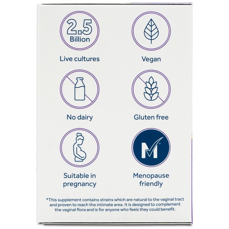 Optibac For Women probiotic key benefits icons – vegan dairy free gluten free