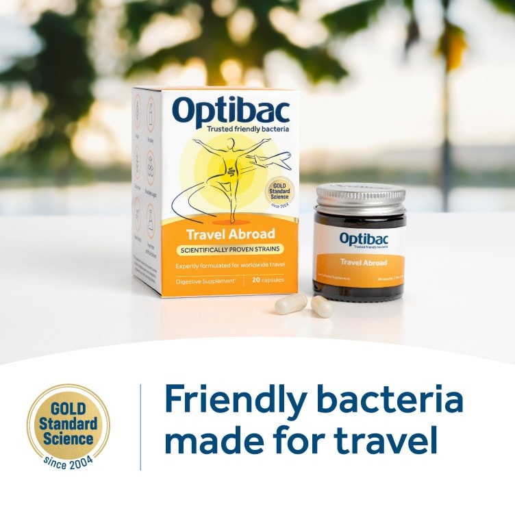 Friendly bacteria travel supplement Optibac Travel Abroad pack