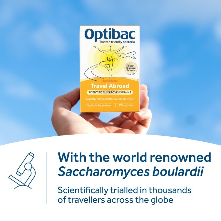 Optibac Travel Abroad probiotic with Saccharomyces boulardii