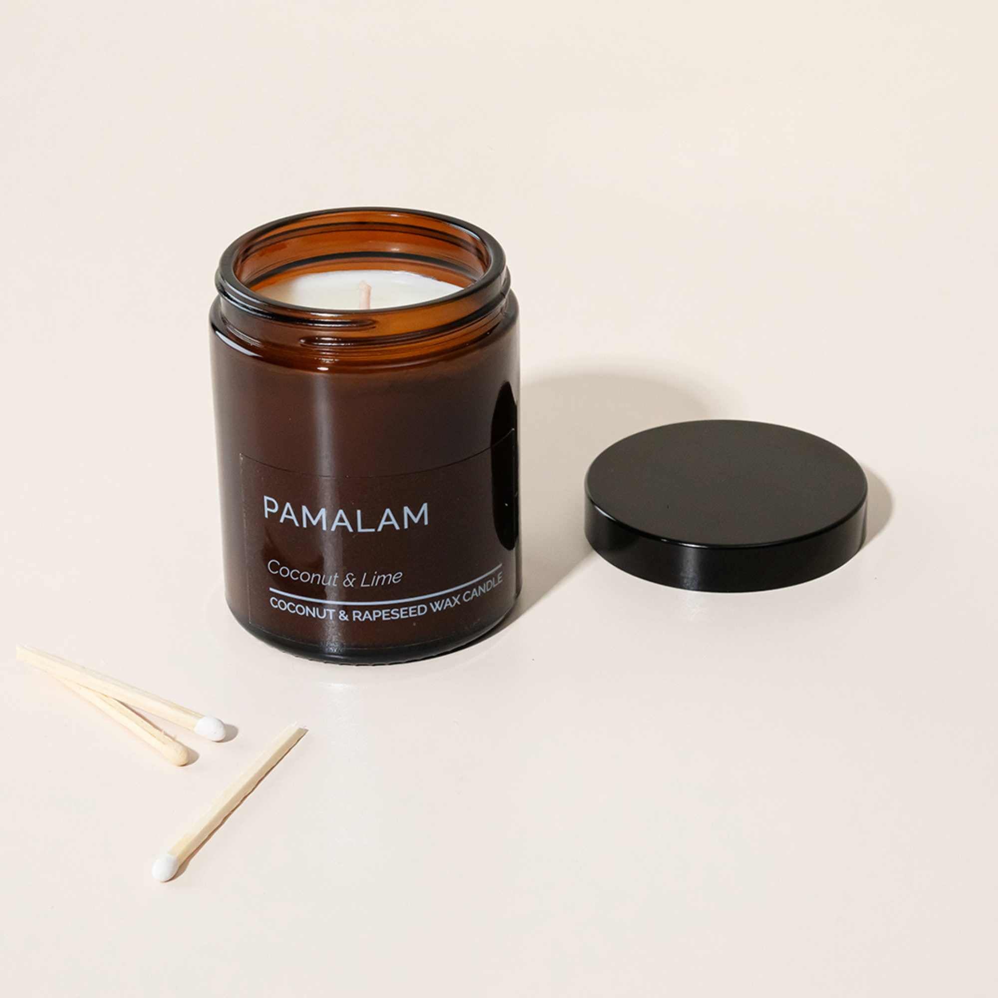 Tropical eco-friendly candle with coconut and lime scent
