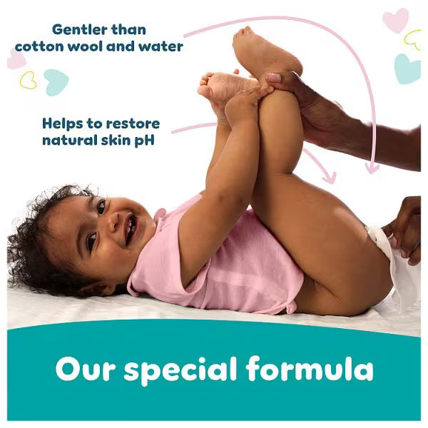 Gentle Pampers Sensitive wipes for baby’s delicate skin with pH balance