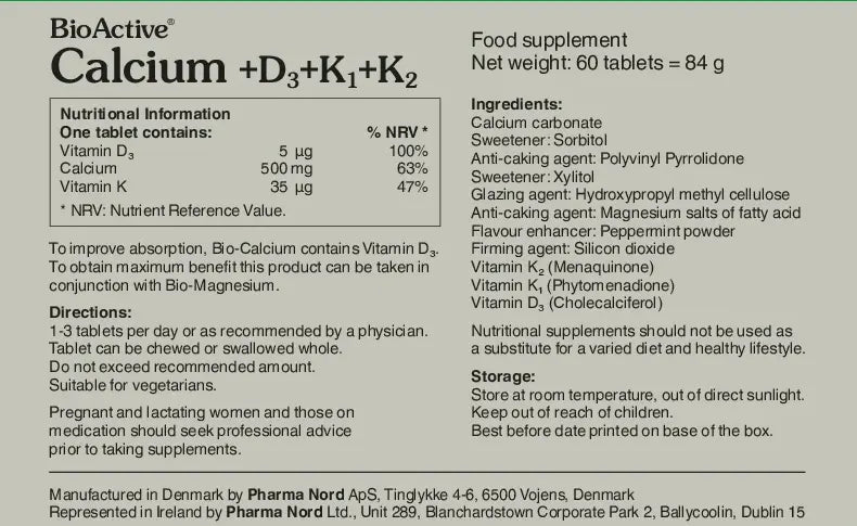     Pharma Nord calcium supplement with vitamin D3 K1 and K2