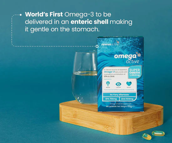 Revive Omega Active enteric coated omega 3 gentle on the stomach