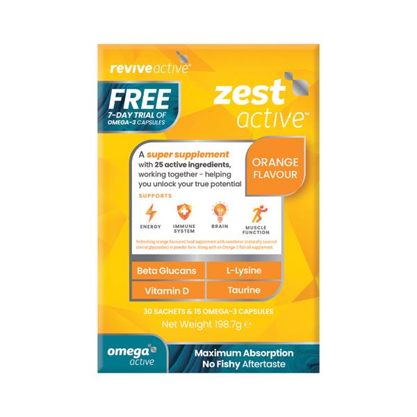 Revive Zest Active with free Omega Active trial energy immunity heart support