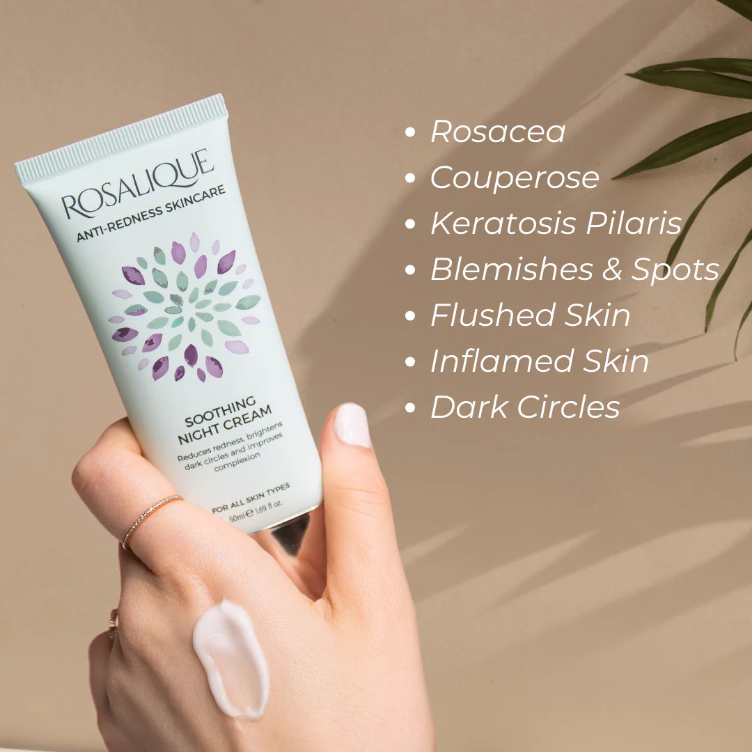 Rosalique Soothing Night Cream anti-redness skincare held in hand