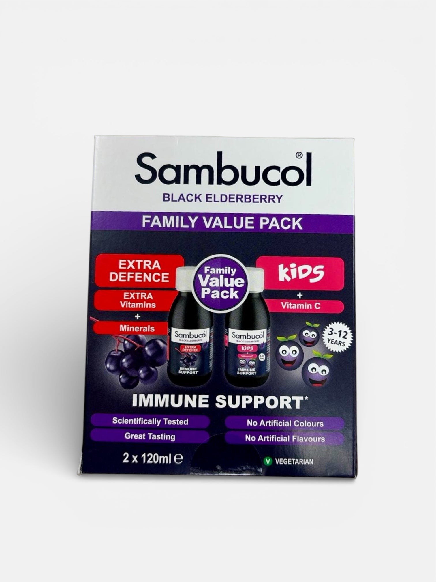 Sambucol Extra Defence and Kids immune support cold and flu syrup