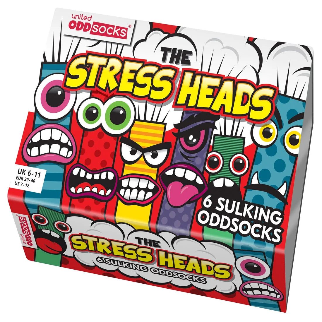 United Oddsocks Stress Heads 6 odd socks gift box packaging