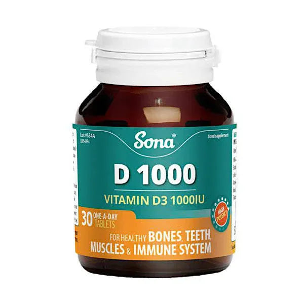 Sona D100 Vitamin D3 1000iu One A Day 30 tablets bottle