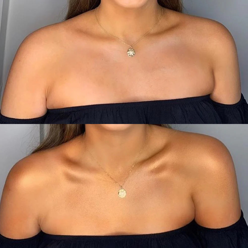 SOSU Dripping Gold Body Tune illuminating instant tan Before & After 