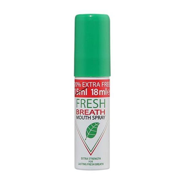 Sundrelle Fresh Breath Extra Strength Peppermint Mouth Spray 18ml with green cap and 20% extra free packaging