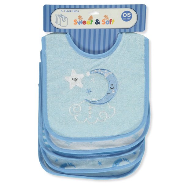 Sweet And Soft 5 Pack Baby Boy Bibs In Blue