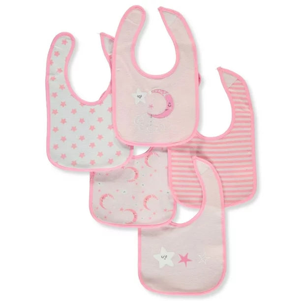 Sweet And Soft 5 Pack Baby Girl Pink Bibs