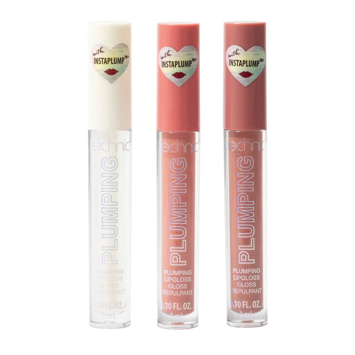 Technic Plumped Up Lip Gloss trio in Clear, Tickle Me Pink and Adorbs