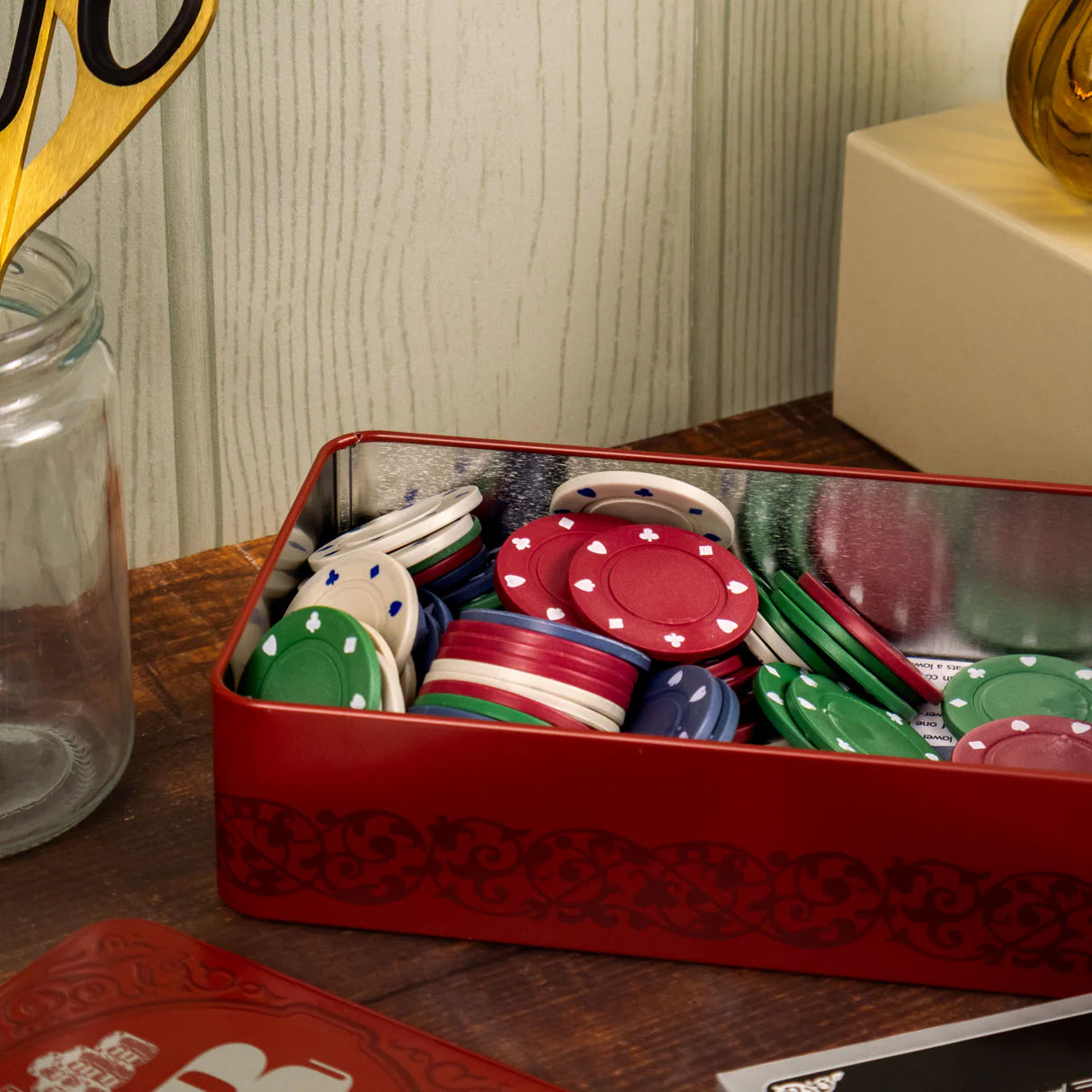 Retro-style poker tin presented on a desk — classic gift for dads, grandads or husbands”