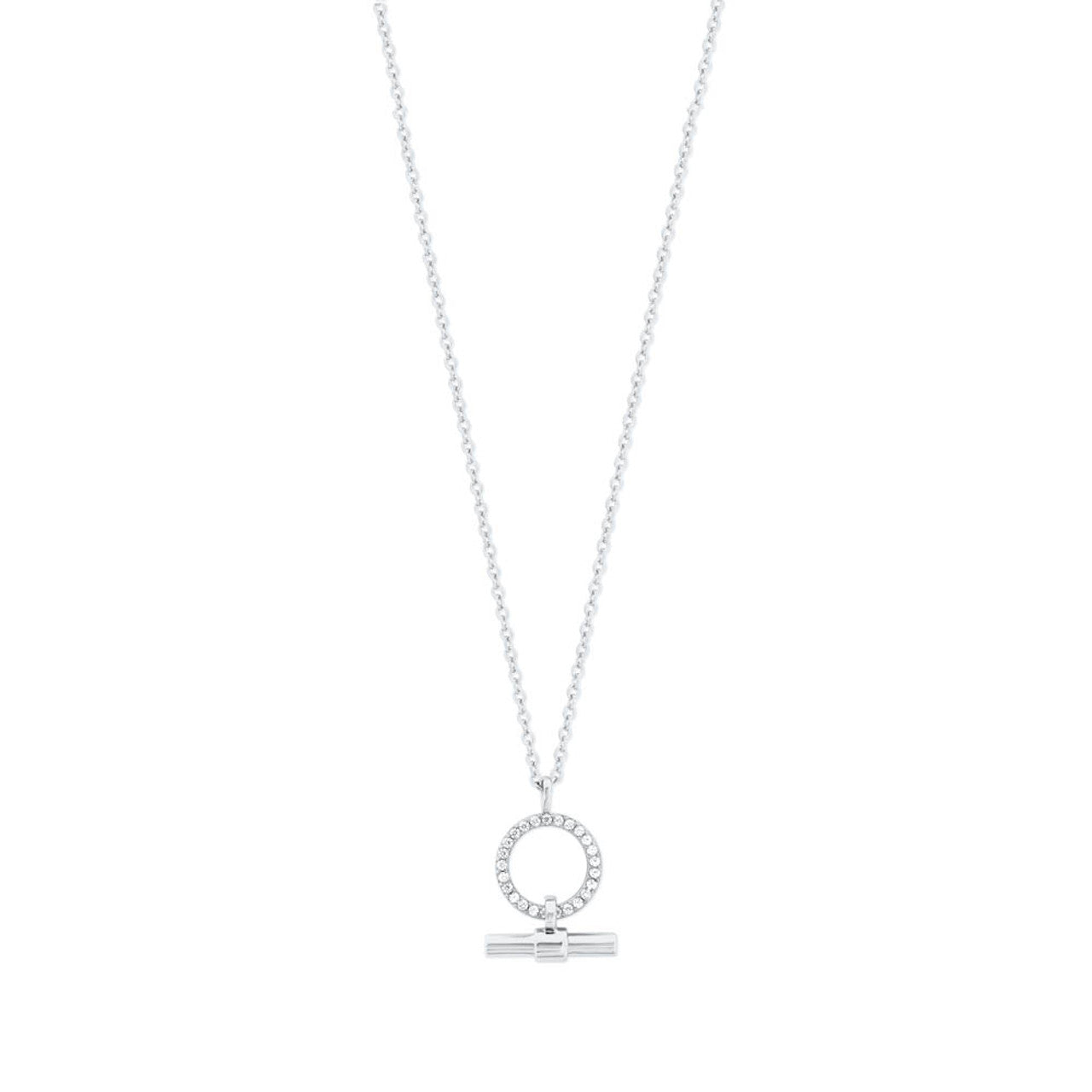 Tipperary Crystal silver circle and bar pendant necklace on chain