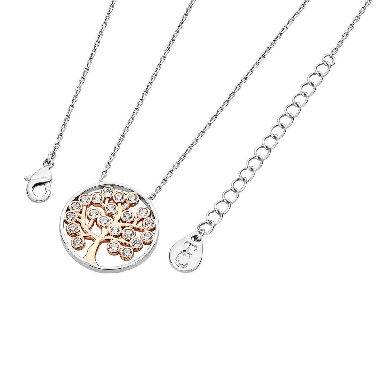 Tipperary Crystal 2 Tone Silver & Rose Gold Tree & Circle Pendant