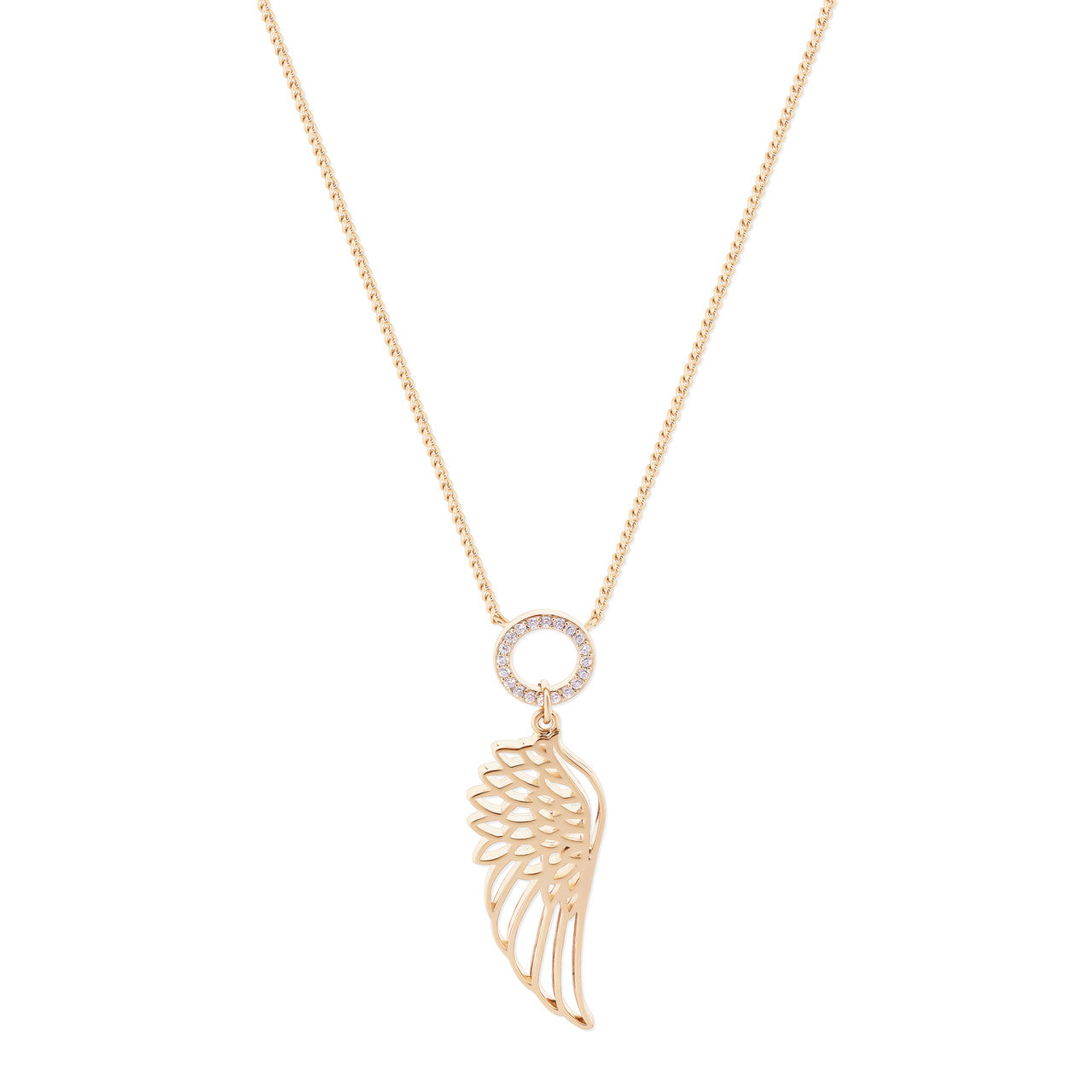 Tipperary Crystal gold angel wing pendant necklace on chain