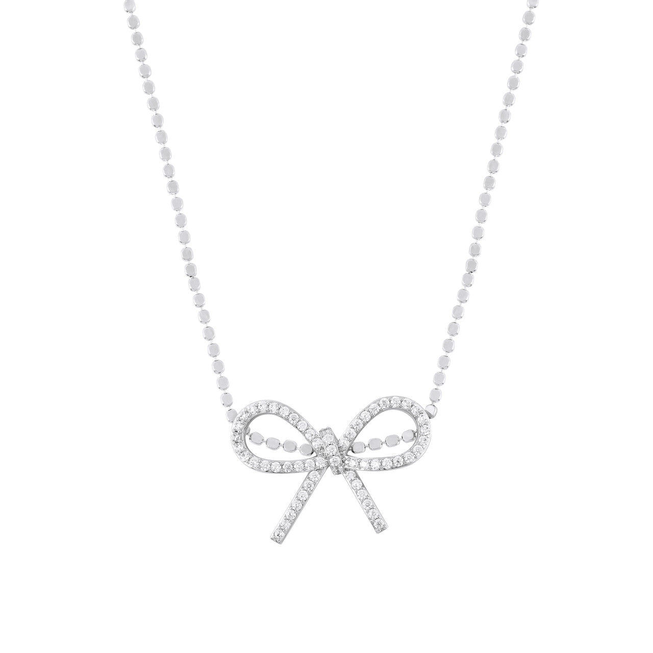 Silver crystal bow necklace from the Tipperary Crystal Bow Collection