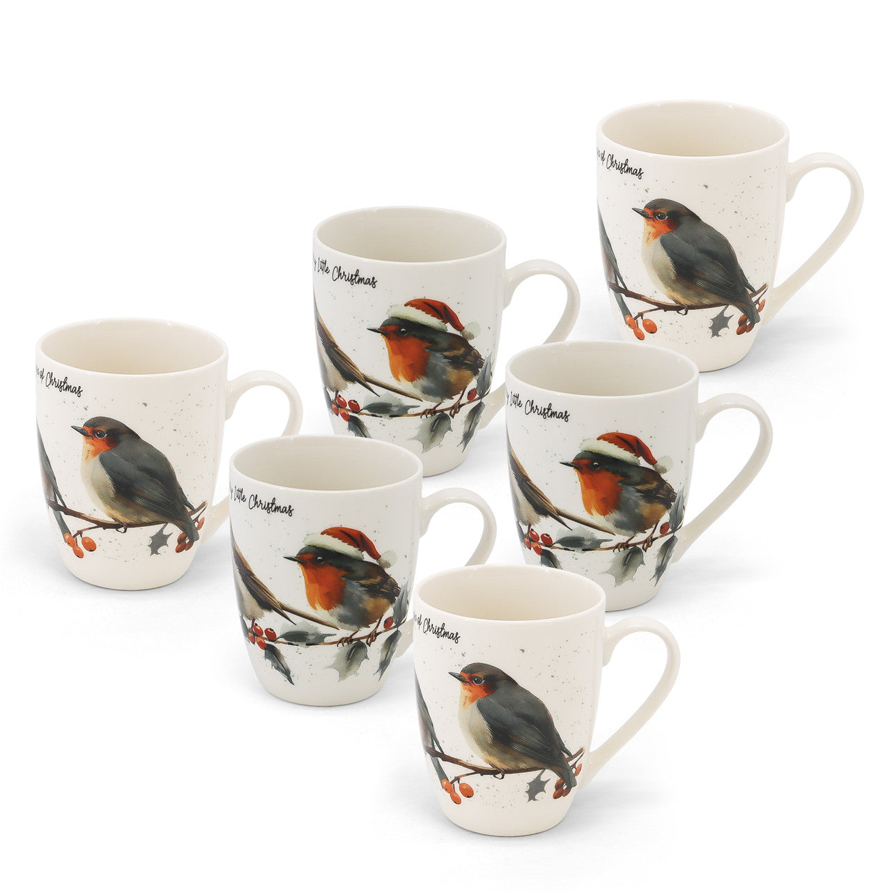 Set of six Tipperary Crystal robin ceramic mug gift set for her.