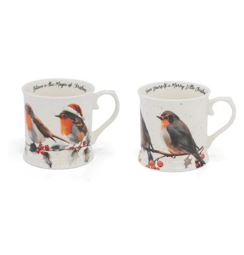 Tipperary Crystal Robin Christmas Message Mugs Gift Set