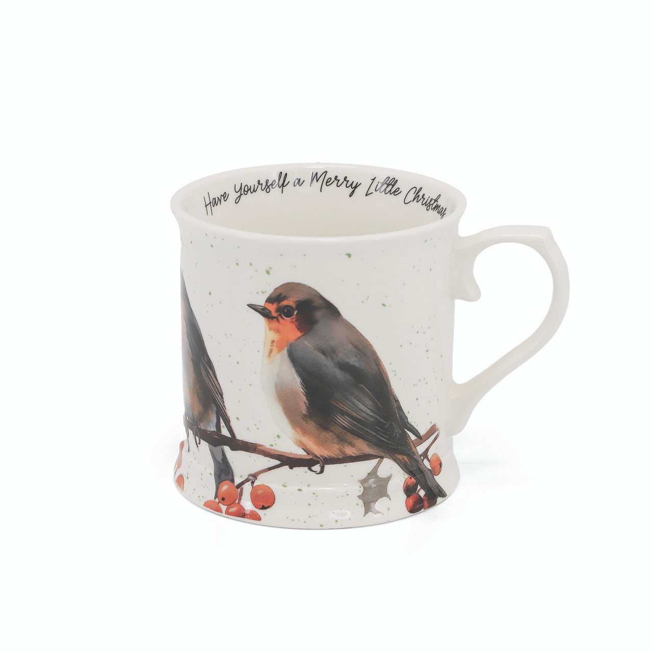 Tipperary Crystal robin mug gift set with inscription “Believe in the Magic of Christmas” inside rim.