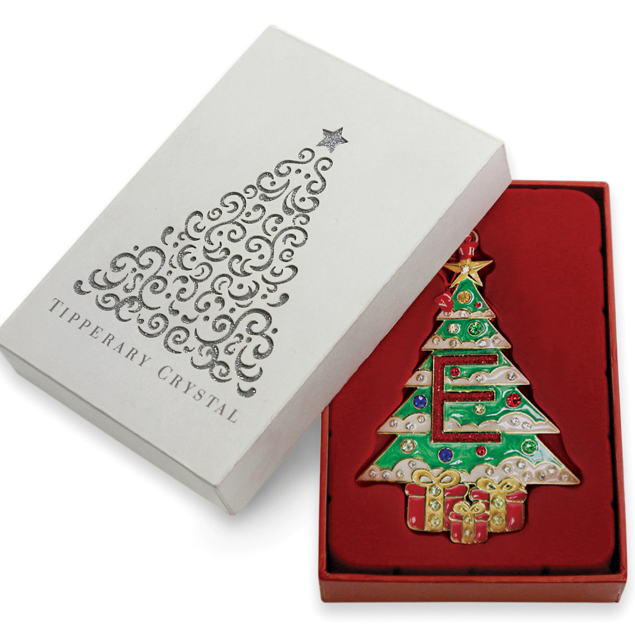 Personalised Initial E hanging Christmas tree decoration In Gift Box