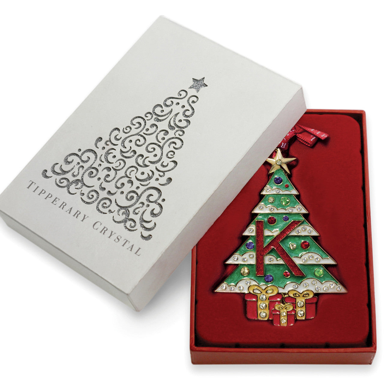 Personalised Initial K hanging Christmas keepsake by Tipperary Crystal 
