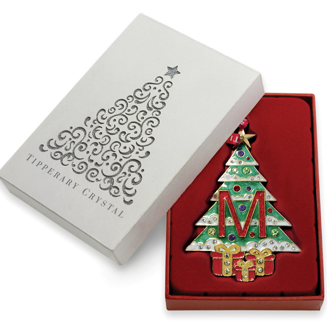 Tipperary Crystal Personalised Initial M hanging Christmas ornament for tree in gift box 
