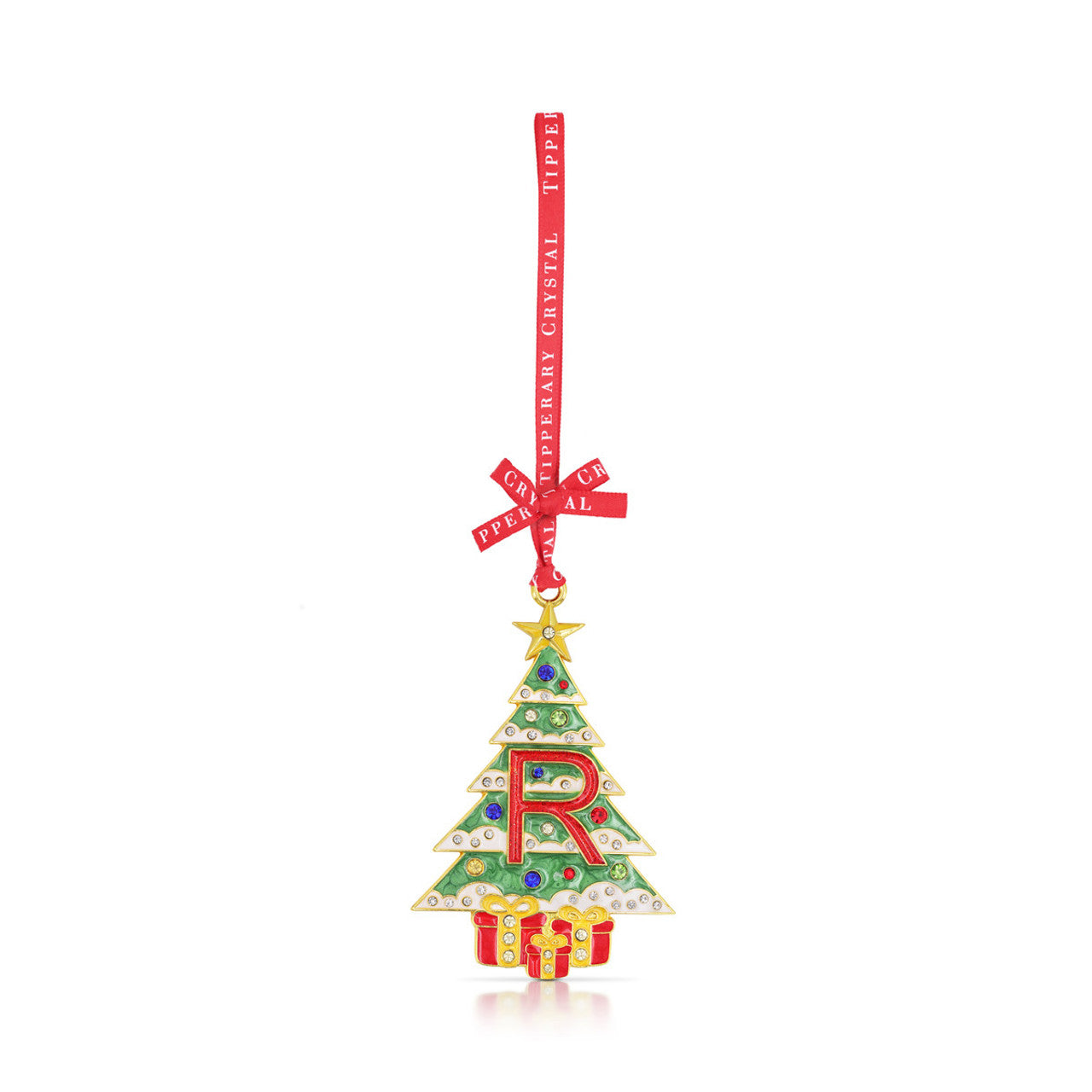 Tipperary Crystal Initial R Alphabet Christmas Tree decoration with red ribbon