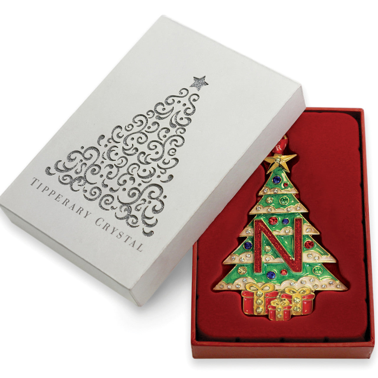 Tipperary Crystal Christmas initial N hanging decoration In gift box 