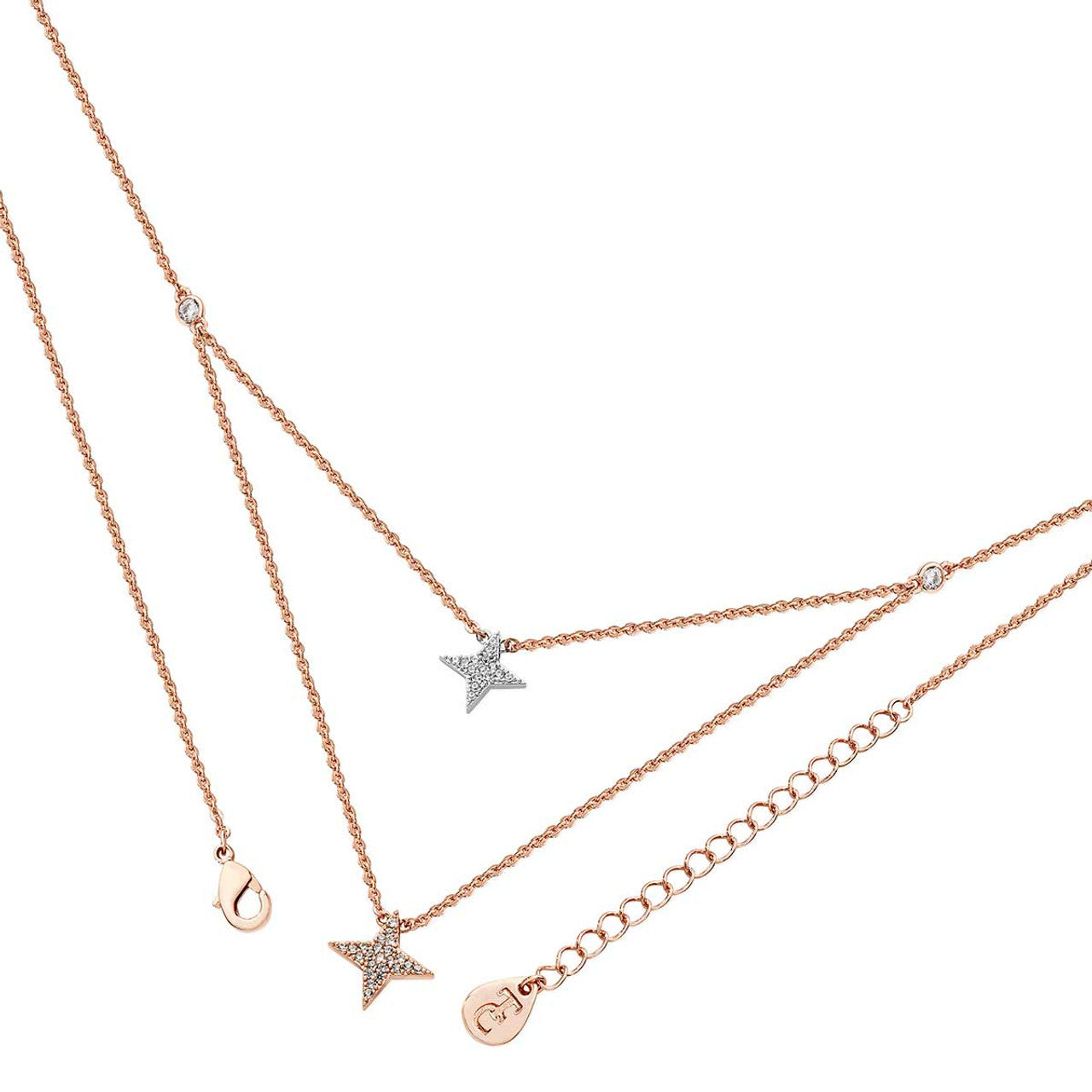 Tipperary Crystal Double Layer Floating Pave Star Necklace - Rose Gold