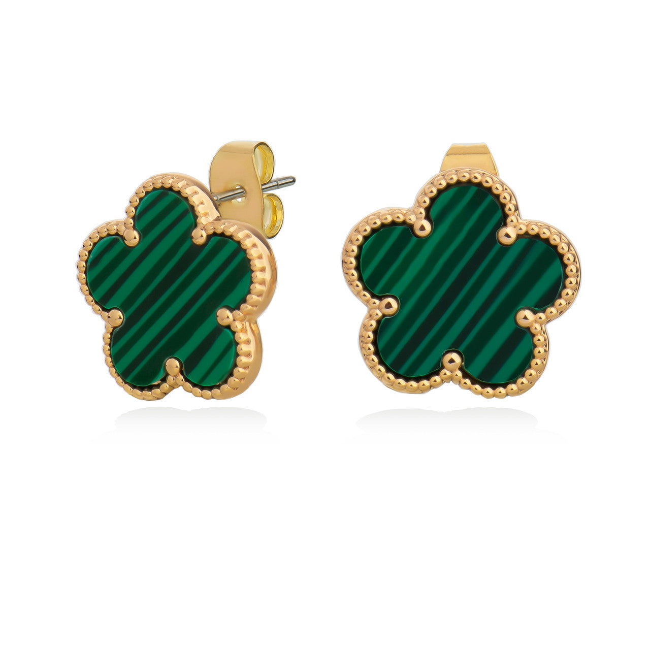 Tipperary Crystal Le Fleur green enamel flower earrings with yellow gold plating, gift for her
