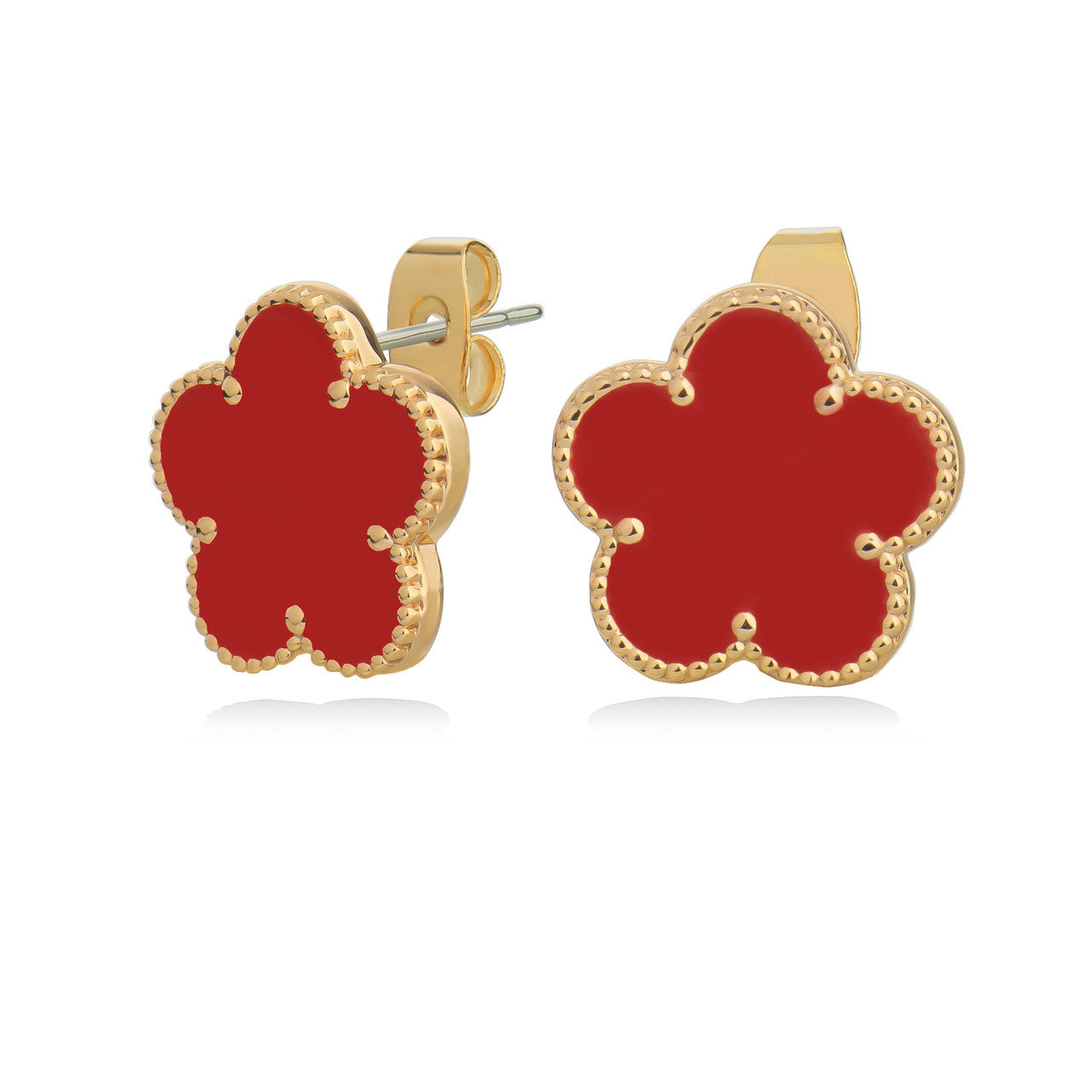 Yellow gold plated red enamel flower earrings by Tipperary Crystal, perfect women’s gift
