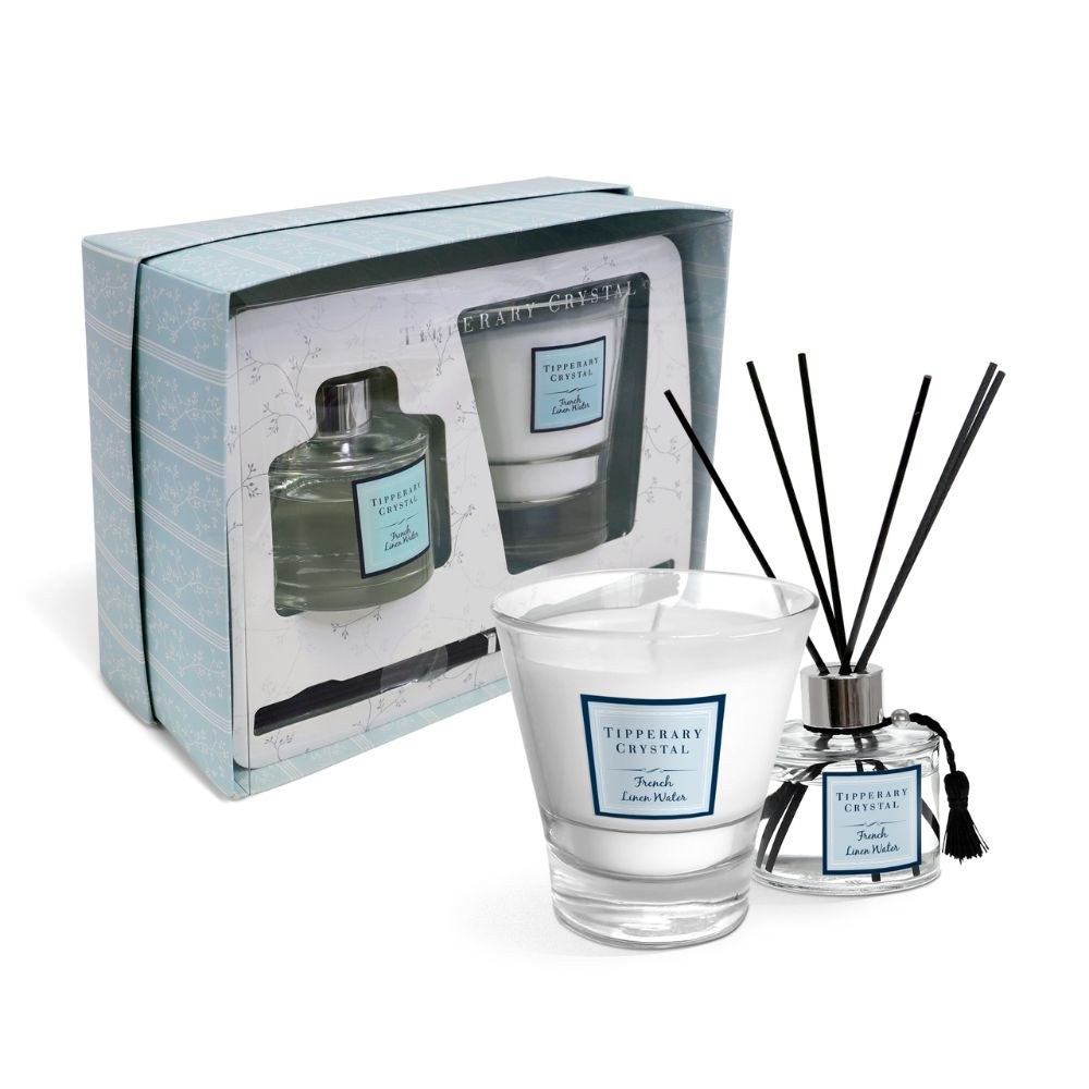 Tipperary Crystal French Linen Candle & Diffuser Gift Set