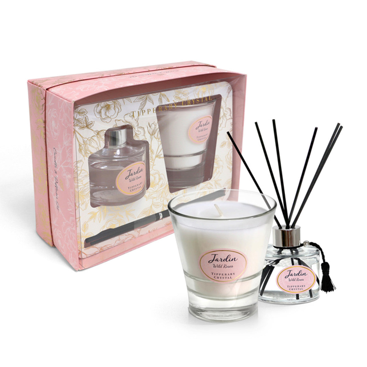 Tipperary Crystal Jardin Wild Roses Candle & Diffuser Gift Set