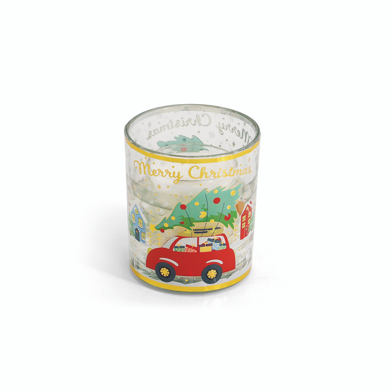 Tipperary Crystal LED Christmas candle with Merry Christmas - red car and tree, Driving Home design