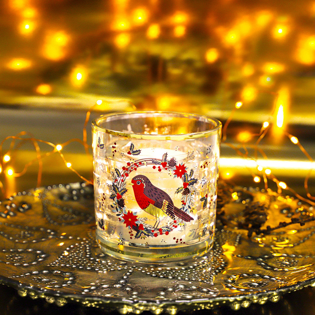 Packaged Tipperary Crystal Robin LED Candle in festive gift box — perfect Christmas gift and keepsake.