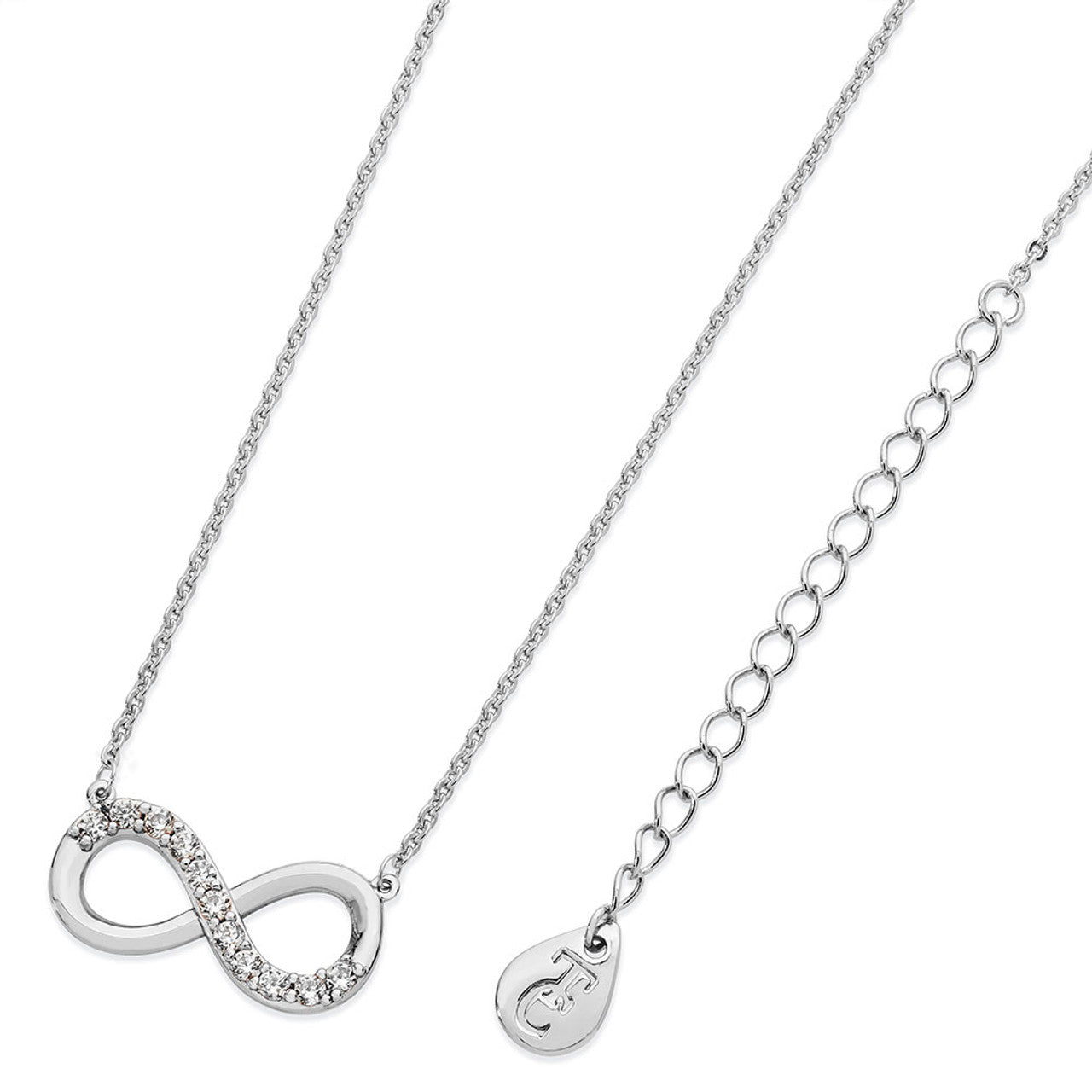 Tipperary Crystal Part Stone Set Infinity Necklace Silver