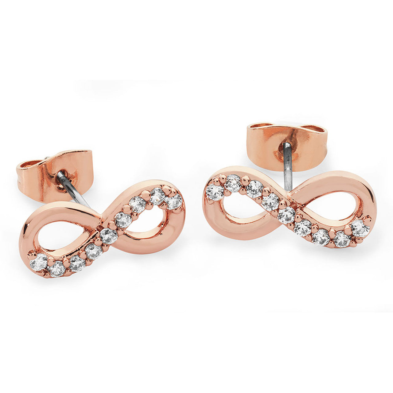 Tipperary Crystal Part Stone Set Infinity Stud Earrings - Rose Gold