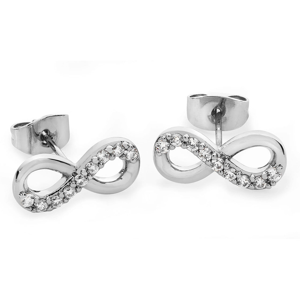 Tipperary Crystal Part Stone Set Infinity Stud Earrings - Silver