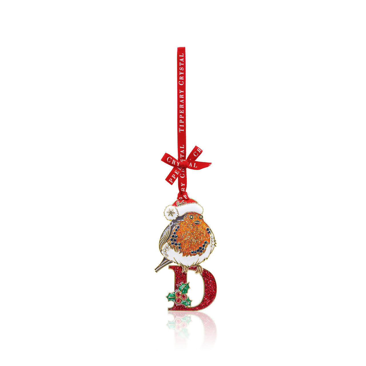 Tipperary Crystal Robin Christmas Initial Decoration Letter D
