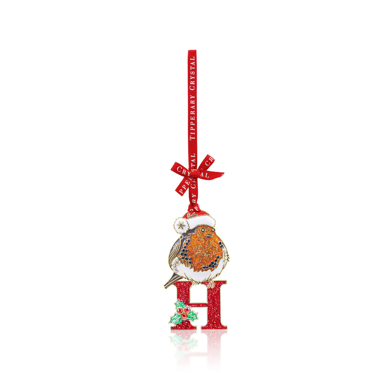 Hanging display Tipperary Crystal H initial robin tree decoration 