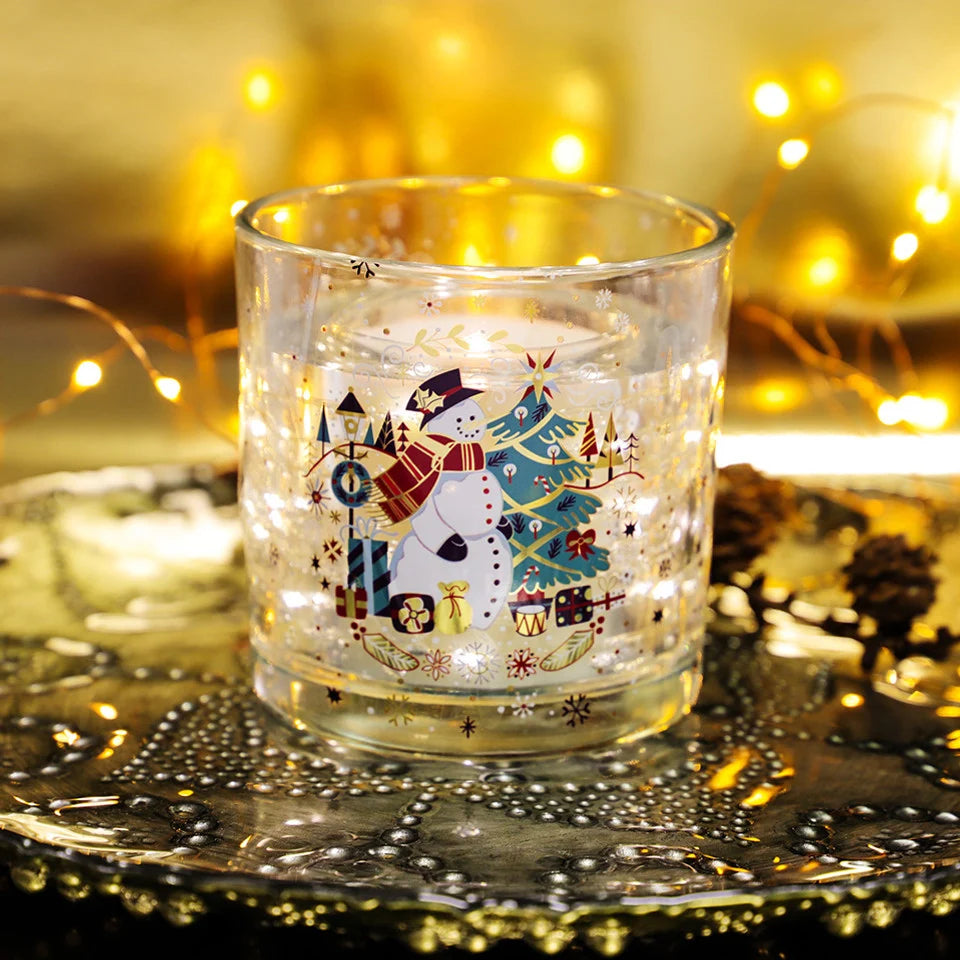 Tipperary Crystal Snowman LED Candle glowing with festive lights
